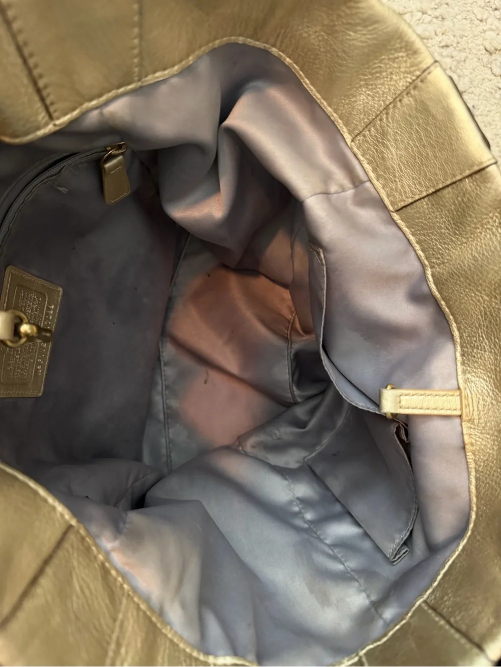 Coach Metallic Woven Leather Shoulder Bag - Gold
